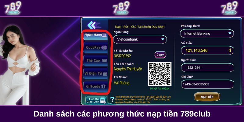 Danh sách các phương thức nạp tiền 789club